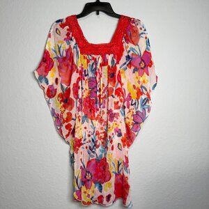New Recruit Maternity Sleepwear Top Large Red‎ Floral Chiffon Crochet Loungewear